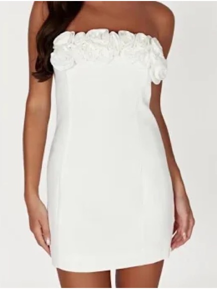 Meshki White Strapless Mini Dress With Roses